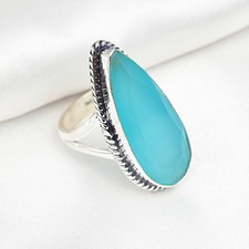 Blue Chalcedony Gemstone Handmade 925 Sterling Silver Jewelry Ring Gift For Love