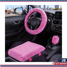 Warm Plush Pink Steering Wheel Cover Set 3 Pcs Anti-slip Elastic Stretch Warm Plush Pink Steering Wheel Cover Set 3 Pcs Anti-slip Elastic Stretch
