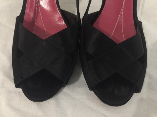 Kate Spade Made in Italy Open Toe Slingback Sandals Heels Black Satin Size 9M - Picture 3 of 12