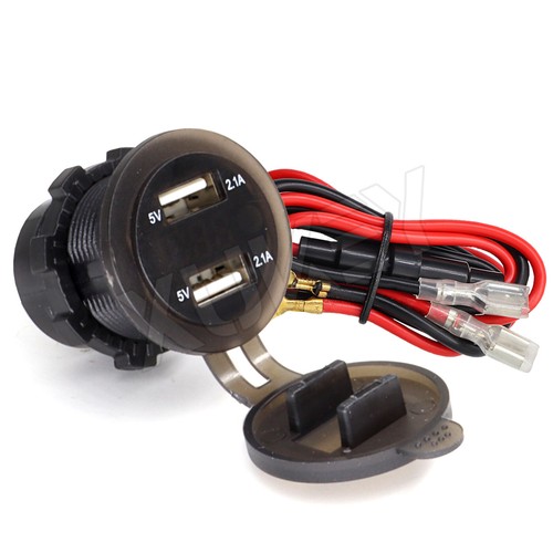 Dual USB Charger Socket Power Adapter Outlet 4.2 A For Car Boat Motorcycle Van - Photo 3 sur 15
