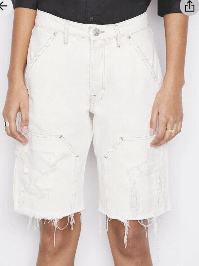 Pantalones Cortos Utilitarios Frame Le Slouch Relajados Bermudas en Blanco Desgarrado Rasgado - Talla 26 Foto 3 de 4