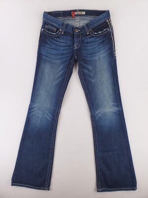 BKE Jeans Womens 26 Sabrina Flared Boot Distressed Thick Stitch Patchwork Y2K