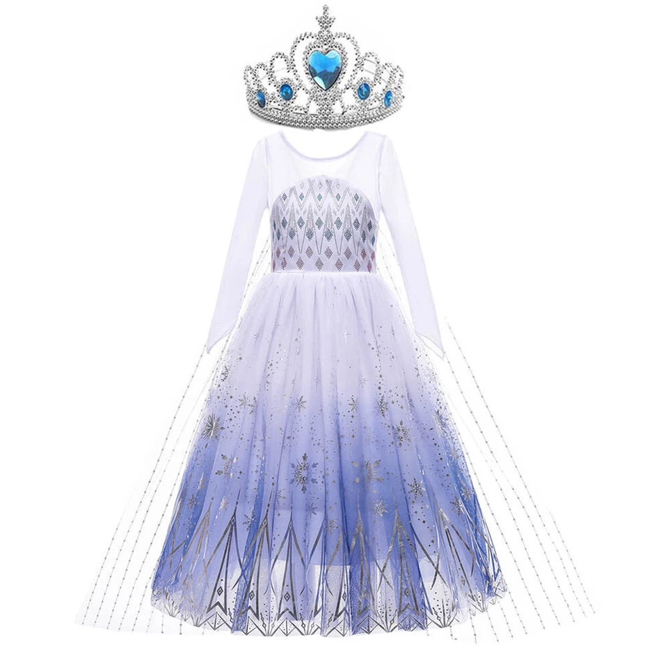 Fantasia de princesa infantil Frozen Snow Queen Trailing Disney vestido de Natal para meninas - Imagem 3 de 4