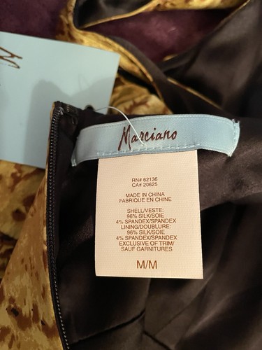 Marciano Dress M Sleeveless Chic Gold Brown Silk Lined Belt Splash Design GUESS - Picture 16 of 16