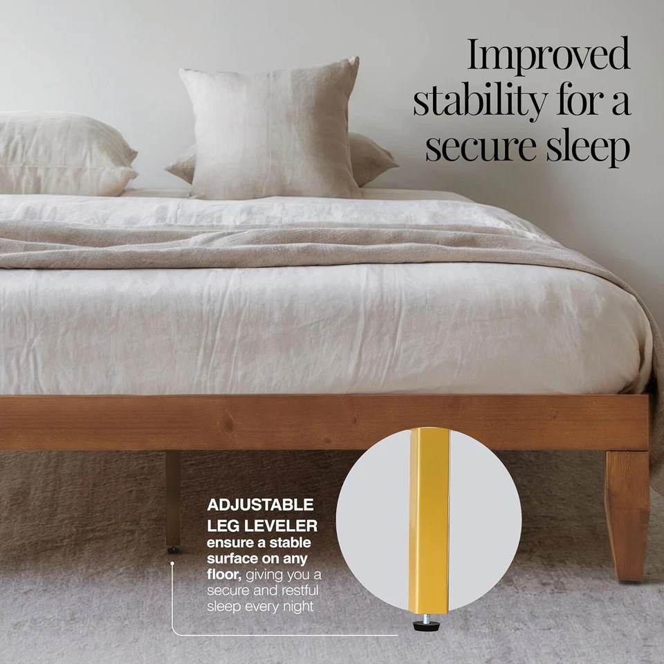 木质平台床架大号 - 12 英寸实心松木,无需盒弹簧 — 第 4/4 张图片