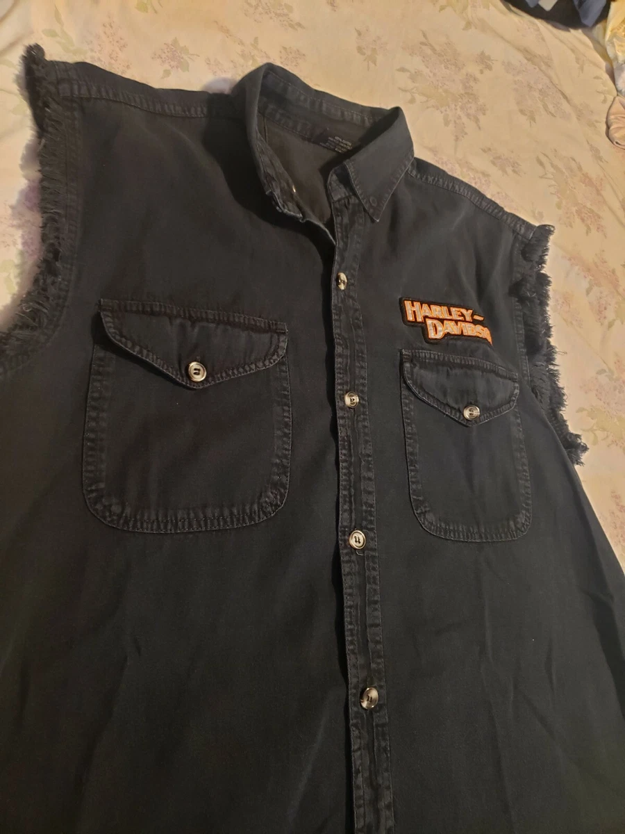 Harley davidson sleeveless store denim shirt