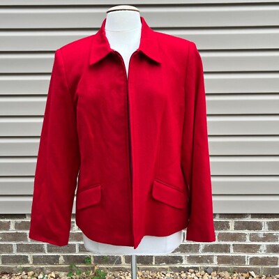 Sag Harbor Solid Red Wool Blend Womens  Blazer Jacket Zip Front Size 14