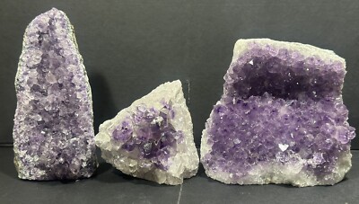 Natural Purple Amethyst Cristal Mineral Stone - Set Of 3 Stones 15oz, 11oz, 26oz