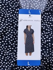 Adrianna Papell Dress Adult Large Black White Dot Lightweight Womens