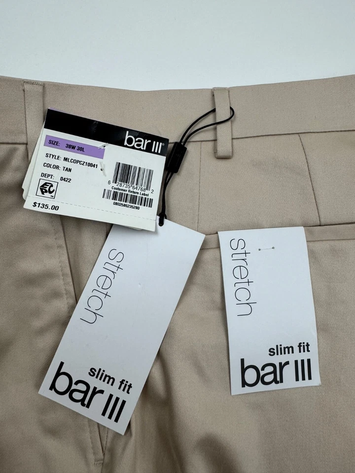 $135 NUEVO BAR III Hombres 38x30 Algodón Tostado Calce Ajustado Elastizado Vestido Pantalones/Pantalones Foto 3 de 4