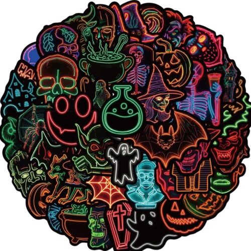 50 PCS Neon Stickers Halloween Spooky Decals Laptop Binder Holiday Free Shipping - Picture 1 of 5