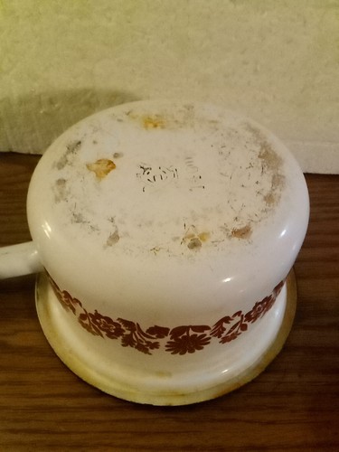 Vintage Enamel Pot With Lid, Brown Flowers - Picture 14 of 21