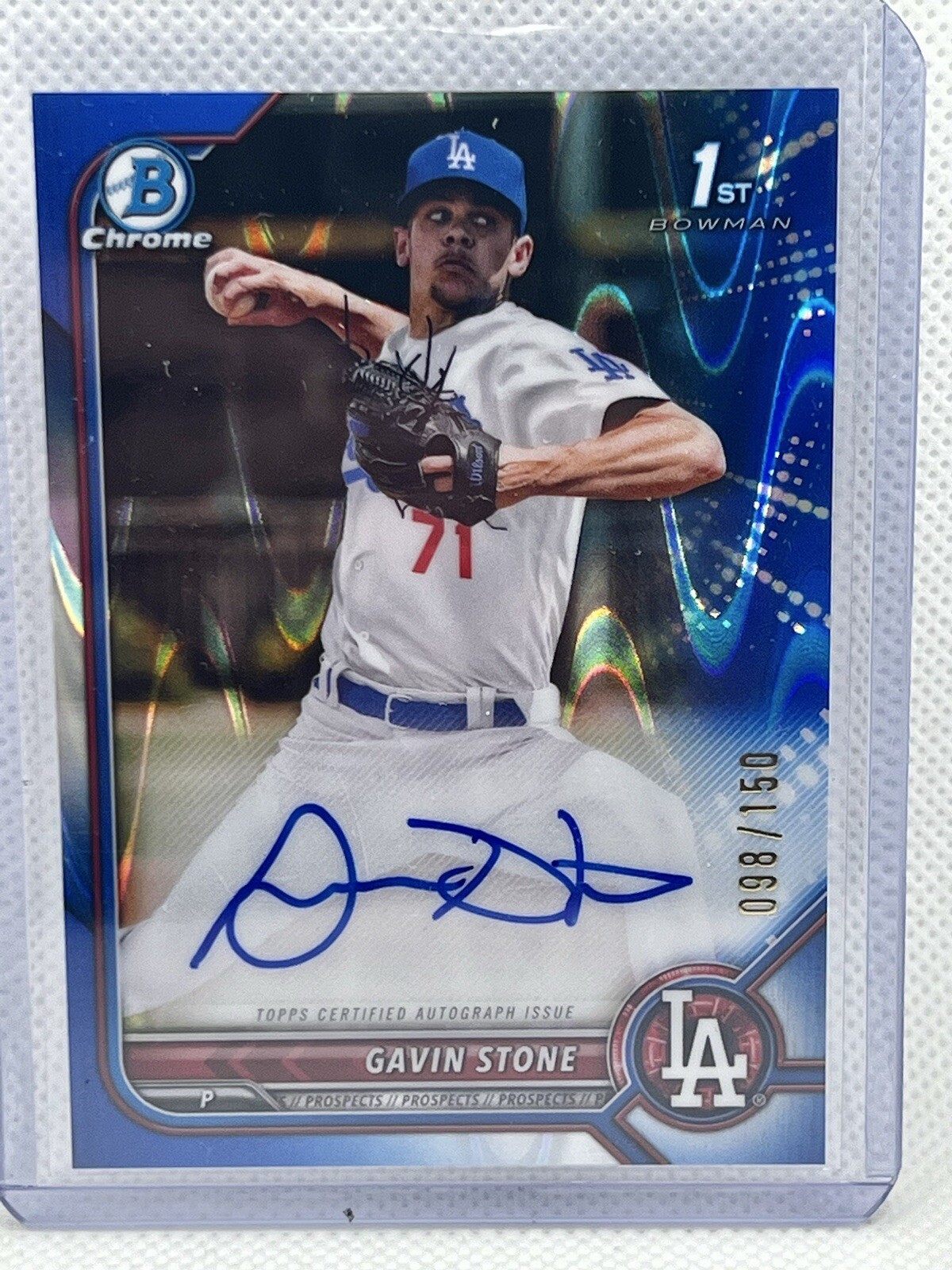 2022 Bowman Chrome GAVIN STONE 1st Blue RayWave Refractor Auto 98/150