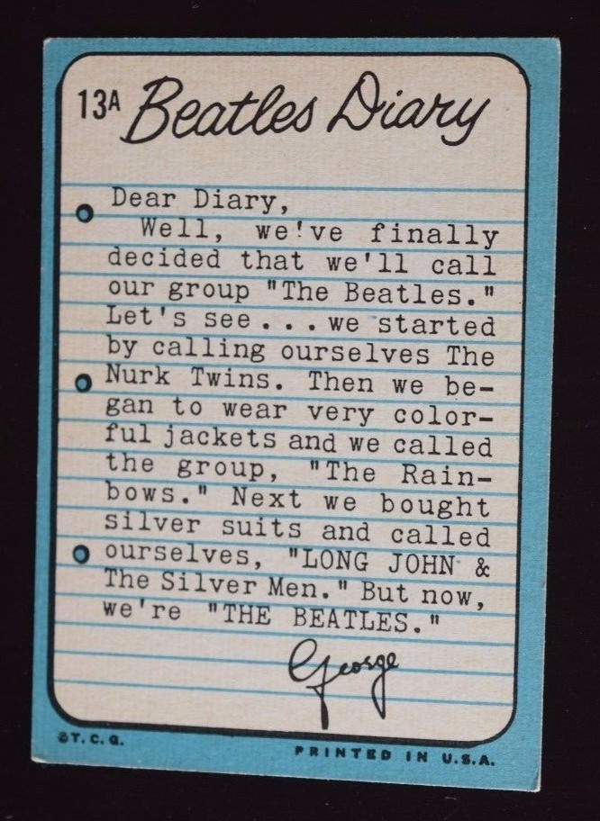 ビートルズ　TOPPSトレーディングカード「Beatles Diary 」 Beatles Diary Series Topps Trading Card 13A | eBay