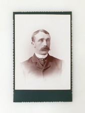 Serious Man Clean Cut man with Long Mustache, Antique Cabinet Card