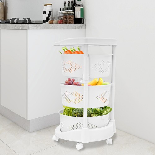 3 Schicht Regale Küche Aufbewahrungswagen Drehkorb Regal Gemüse Obst Halter - Bild 2 von 16