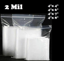 4"x 4, 6, 7, 8 Clear 2 Mil Plastic Zip Seal Bag Reclosable Top Lock 2Mil Baggies