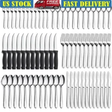72 Piece Stainless Steel Flatware Set 12 Dinner Spoons Forks Knives BBQ Parties