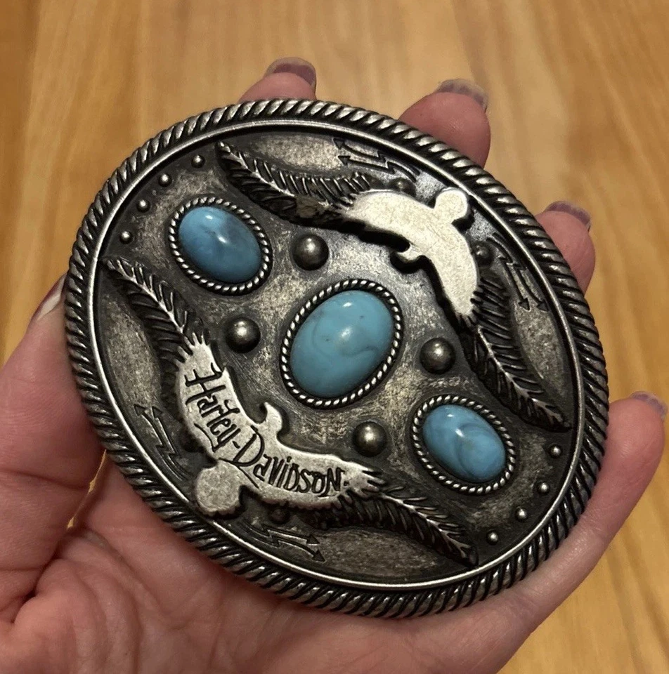 Hebilla de cinturón para mujer Harley-Davidson turquesa acabado antiguo 2017 Taiwán Foto 3 de 3
