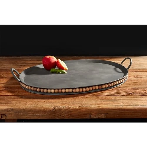 Mud Pie Tin Oval Beaded Tray; 15 1/2" x 23 1/4" - Image 4 of 4