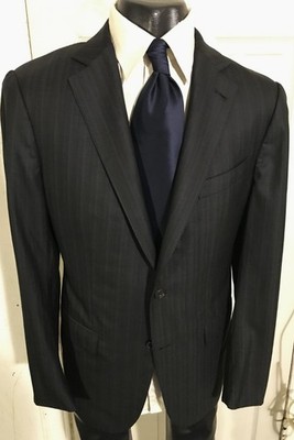 ERMENEGILDO ZEGNA 15 MILMIL 15 SIZE 42R BLACK W/BLUE STRIPES 2 BUTON WOOL JACKET