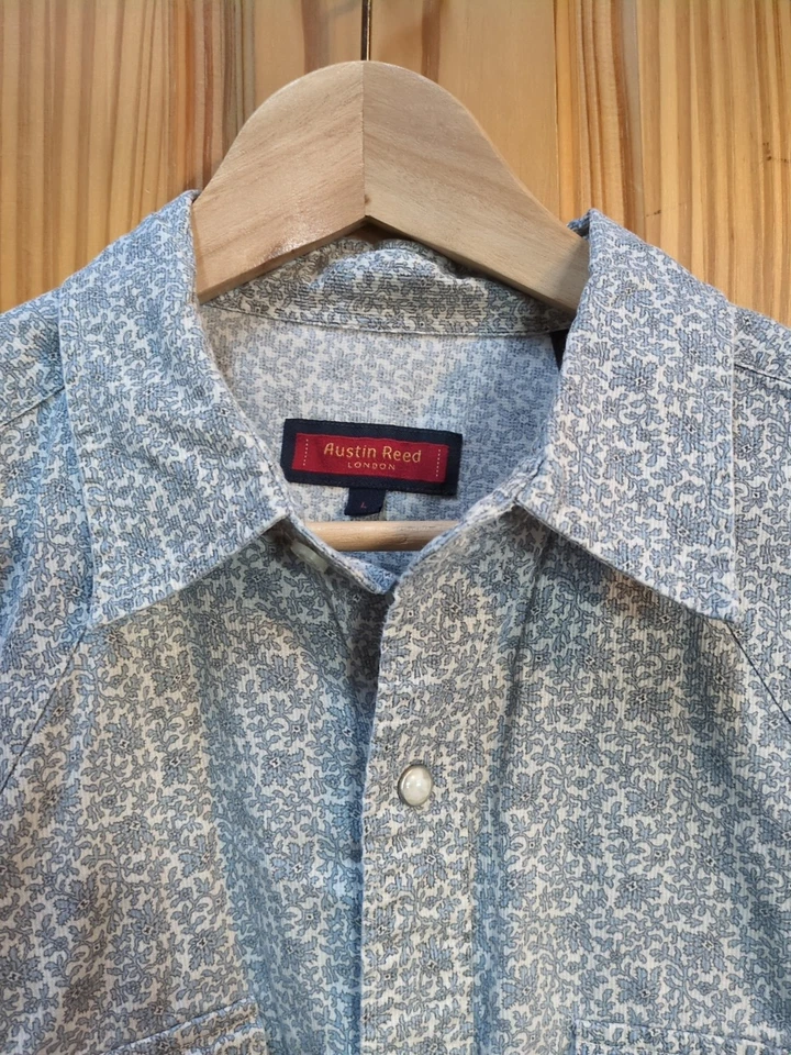 Camisa De Colección AUSTIN REED LONDON Para Hombres Talla L Floral Perla A Presión Occidental Manga Larga Foto 2 de 4