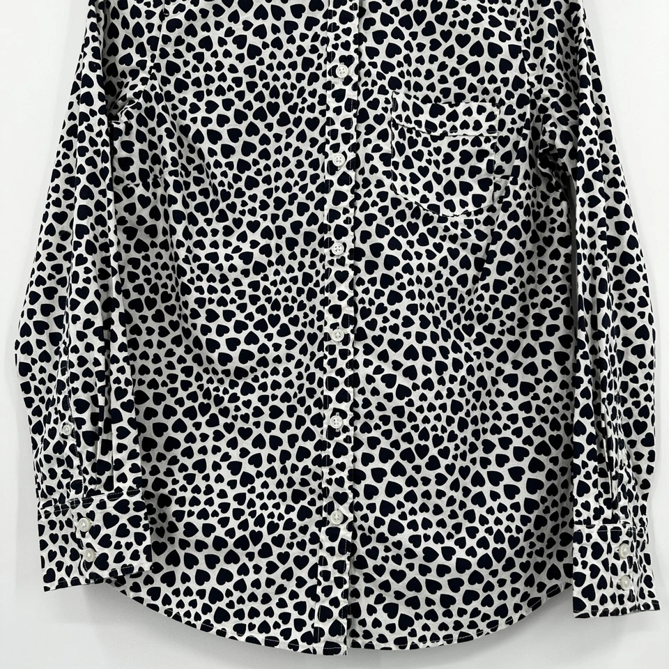 Camisa feminina J Crew preta branca com estampa de coração manga comprida tamanho médio - Imagem 3 de 4