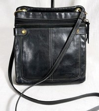 Vintage Fossil Black Leather Crossbody Bag Organizer Travel Purse Multi-Pocket