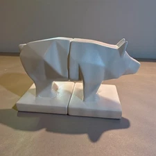 Pig Bookends Modern Cubist Matte White Ceramic Sculptural