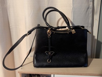 KATTEE Black Pebbled Leather Satchel Shoulder Handbag , top zip, gold hardware