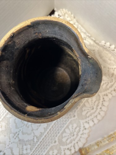 Antiker braun glasierter Steinzeug Krug rustikal primitiv - Bild 15 von 18