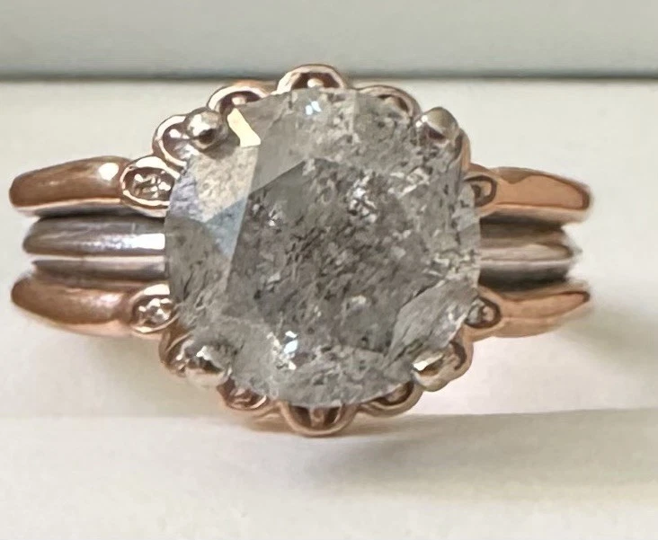 Anillo solitario vintage corte rosa sal y pimienta dlamond 2ct Foto 3 de 4