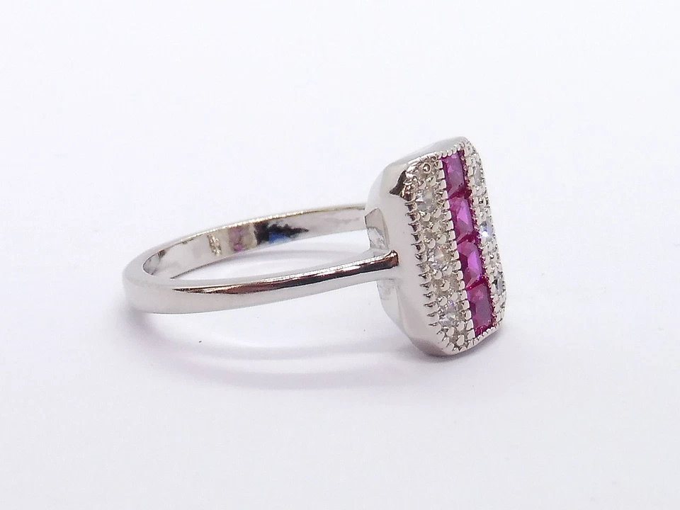 Ladies Art Deco Style Fine 925 Sterling Silver Sapphire & Ruby Cocktail Ring - Image 3 of 4