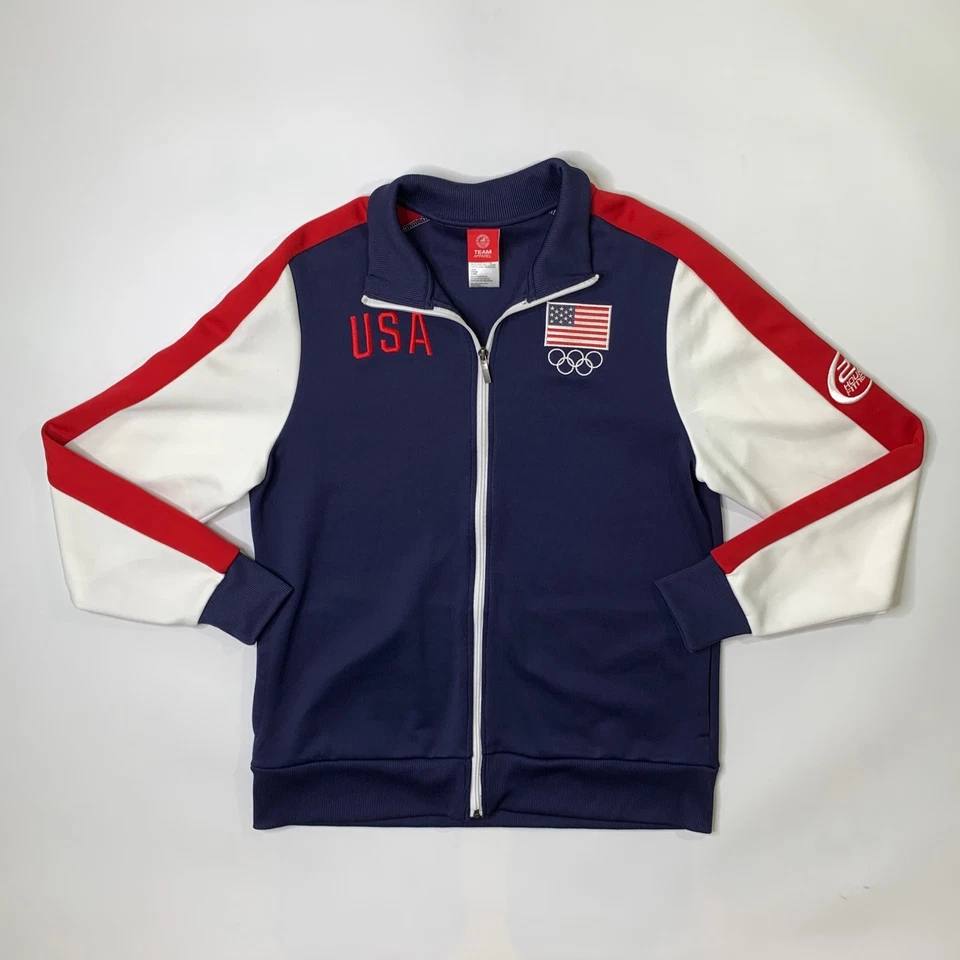 Chaqueta de los Juegos Olímpicos Team USA para Hombres L Grande Roja Blanca Azul Pista 24 Horas Fitness Logo Foto 2 de 4