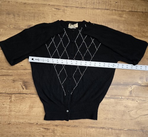 VTG Dalton Cashmere Nannette Cashmeres Cardigan Women XS/S? Blck Rhinestone Knit - Picture 3 of 21