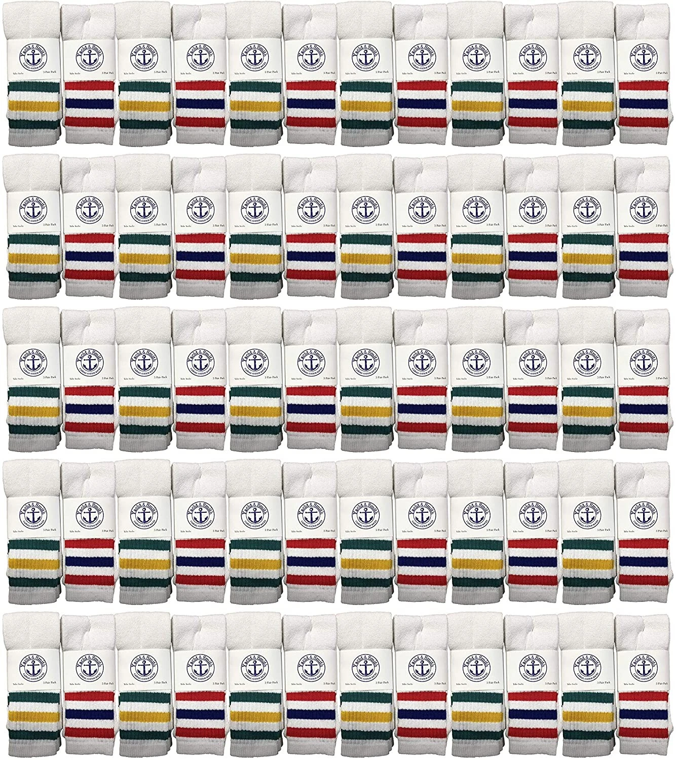 240 PK School Striped Cotton Tube Socks Wholesale Bulk Sport Socks (Mens (10-13)