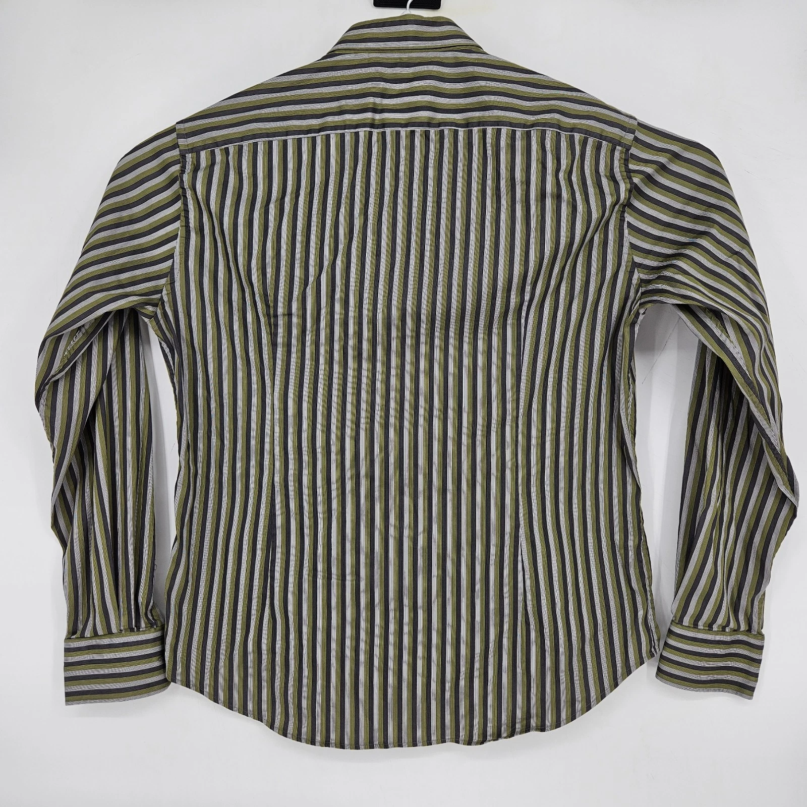 Versace Collezione Abito Camicia Uomo 46 18 5 Verde Grigio Righe Moda Casual