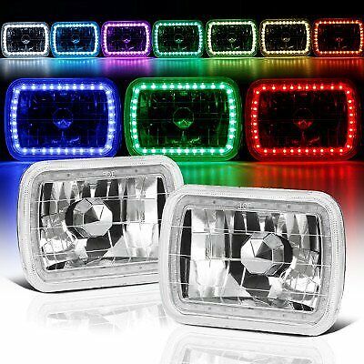 4X6 RGB MULTI COLOR LED SMD Halo Headlights H4651 H4656 H4666 SET PAIR REMOTE - Picture 1 of 3