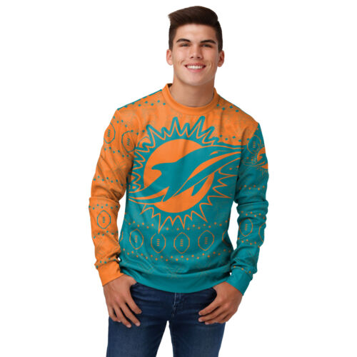 FOCO Men's NFL Miami Dolphins Ugly Printed Sweater - Picture 1 of 6