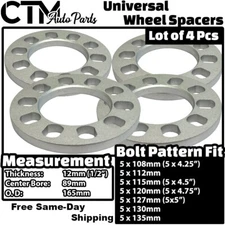 4x 12mm(1/2") Thick 5x4.5 (5x115) Universal Wheel Spacer Fit Tesla Ford Dodge