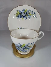 Royal Ascot Bone China Cup & Saucer England Blue Sprig 