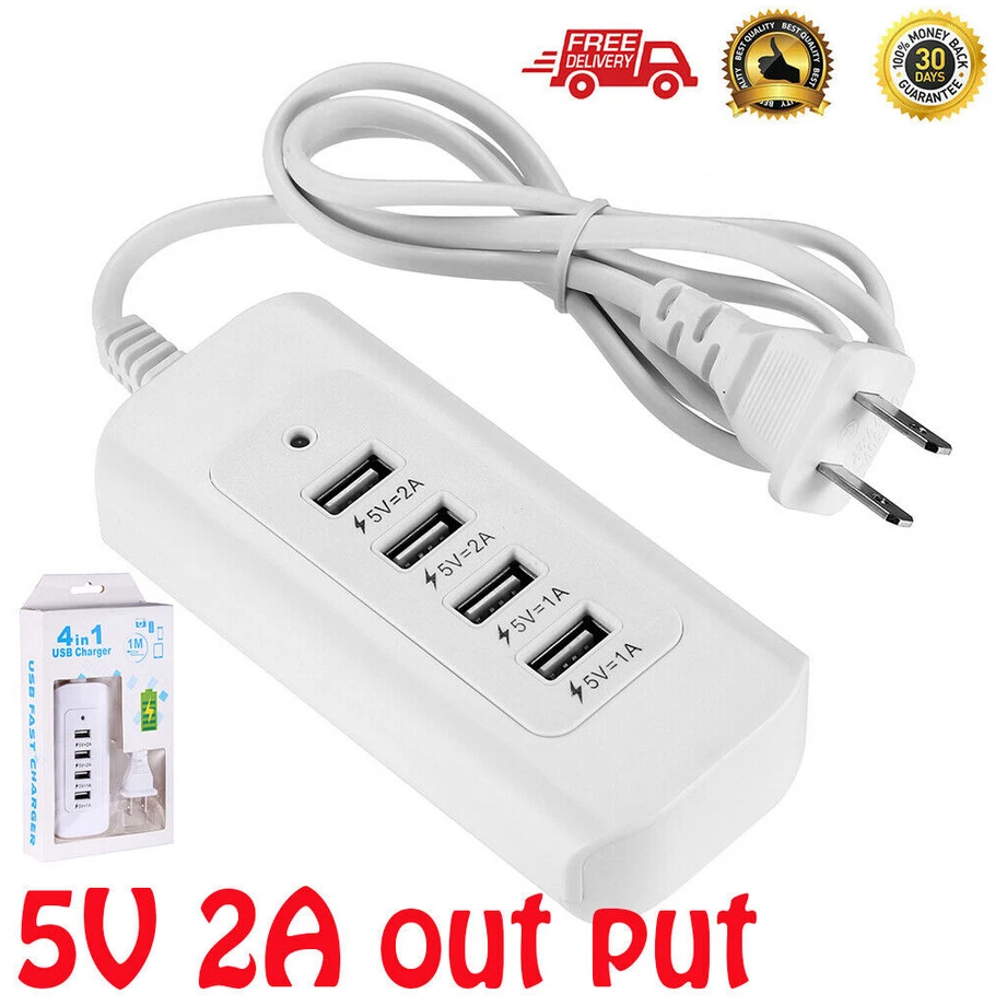 4 Multi-Port USB Hub Wall Charger Fast Charging Station for Desktop Cellphone US