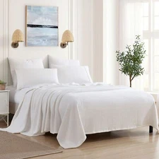 Sweet Home Collection 100% Fine Cotton Luxurious Basket Weave Blanket, White ...