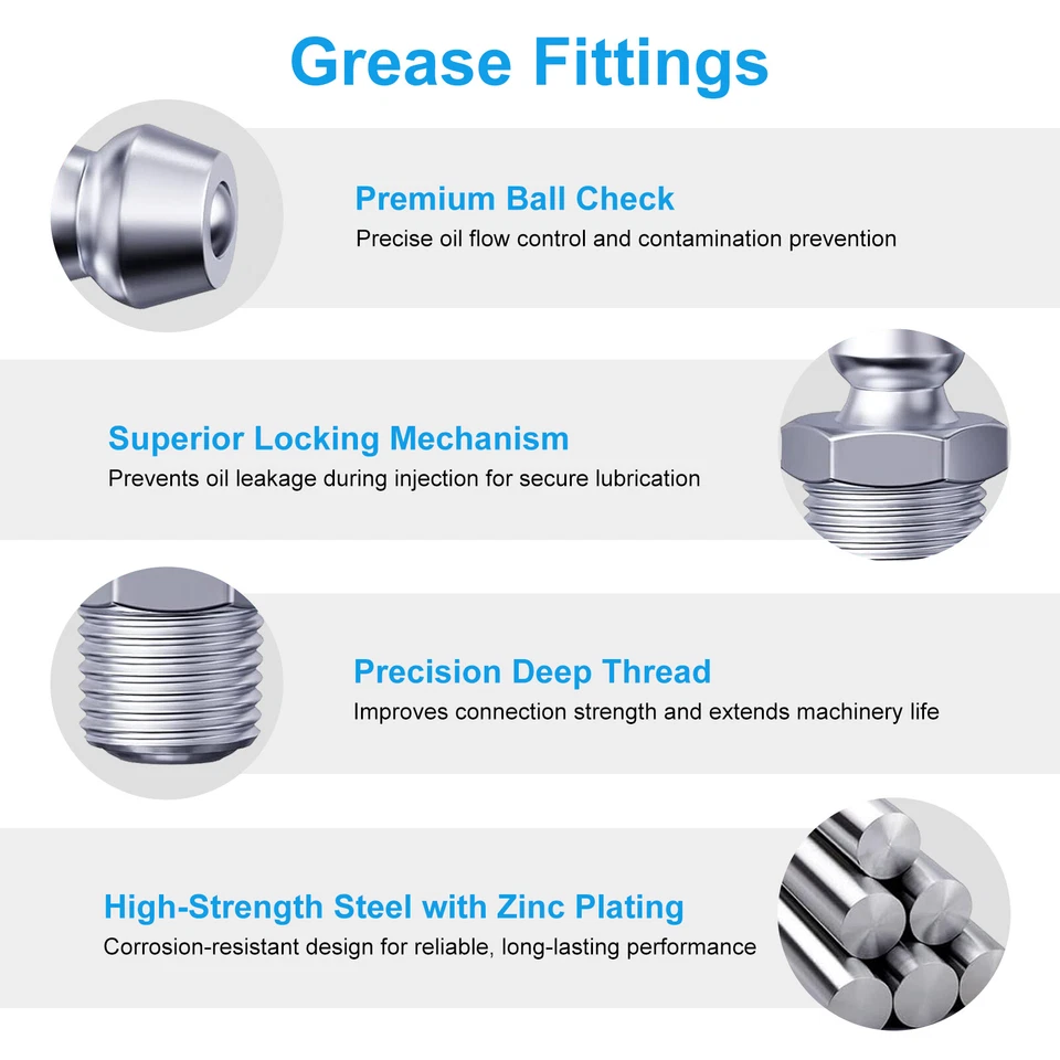 Kit de acoplador de pistola de grasa de alta resistencia 61 piezas con accesorios Zerk M6 M8 M10 para maquinaria Foto 3 de 4