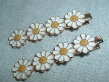 Pair White and Yellow Enamel Daisy Flower 2.5" Hair Clips NWT