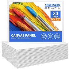 FIXSMITH Canvas Boards for Painting 9x12 Inch, Super Value 24 Pack Paint Canv...