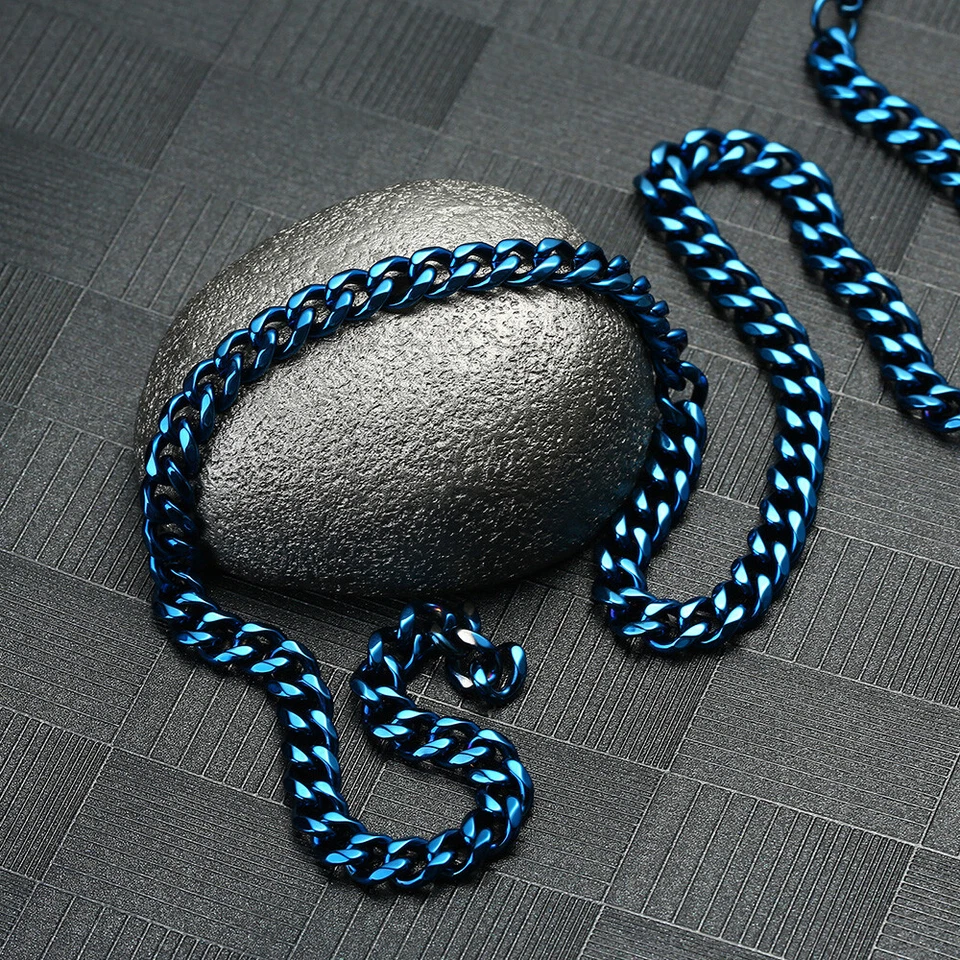 Collar de 20" azul y plata de acero inoxidable cadena cubana para hombre dos tonos hip hop Foto 4 de 4