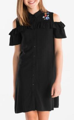 Sommerkleid Kleid mit Volants und Stickerei Cold-Shoulder-Look schwarz GR.134