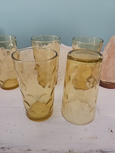 Set of 5 Vtg. Hazel Atlas El Dorado Dot Honey Amber Glass Tumblers 5in. X 3in. - 第 2/11 張圖片