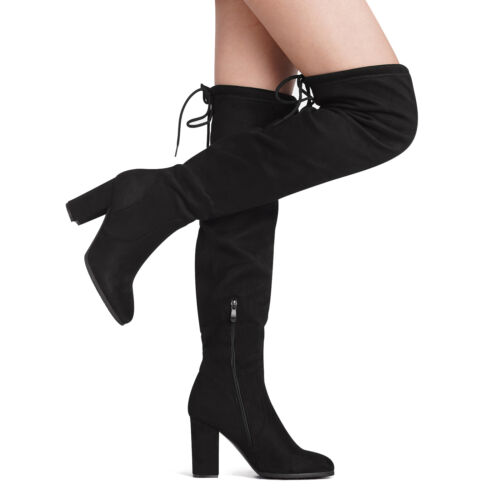 Damen Damen Mode Overknee Stiefel Party Sexy Blockabsatz Overknee Stiefel - Bild 2 von 24